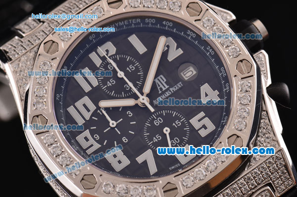 Audemars Piguet Royal Oak Offshore Chronograph Miyota OS10 Quartz Steel Case with White Numeral Markers Diamond Bezel and Black Dial - Click Image to Close